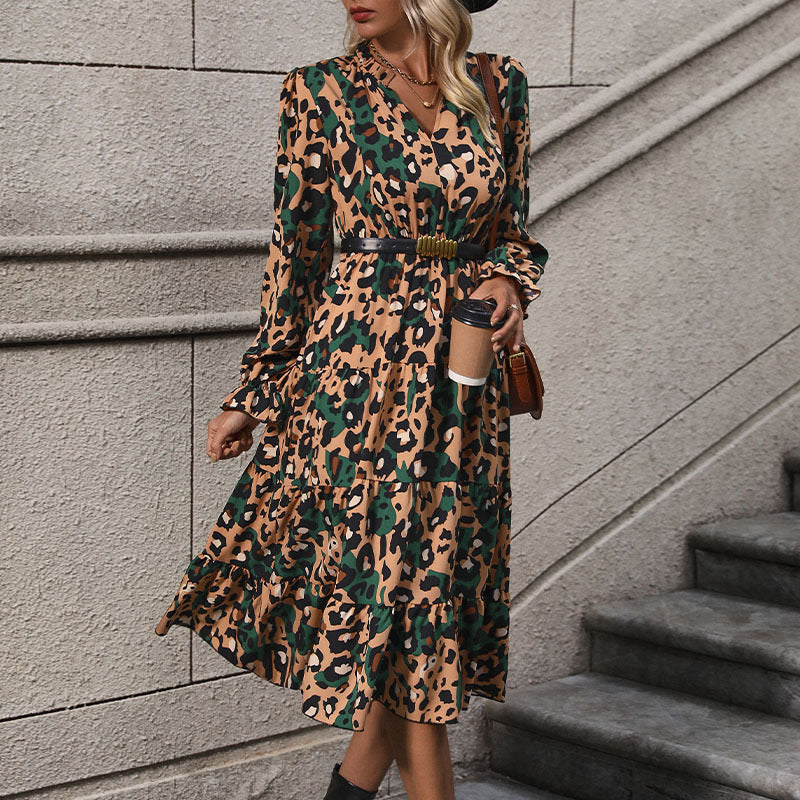 Solance™| Long sleeve leopard dress