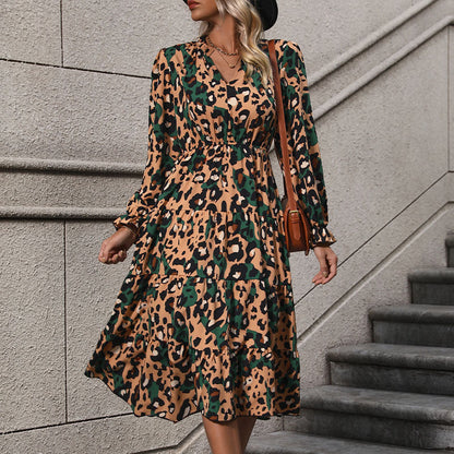 Solance™| Long sleeve leopard dress