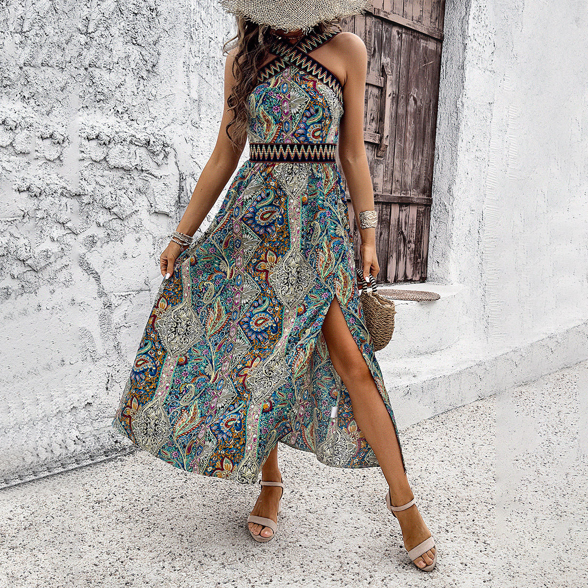 Romay™| Holiday floral print split dress