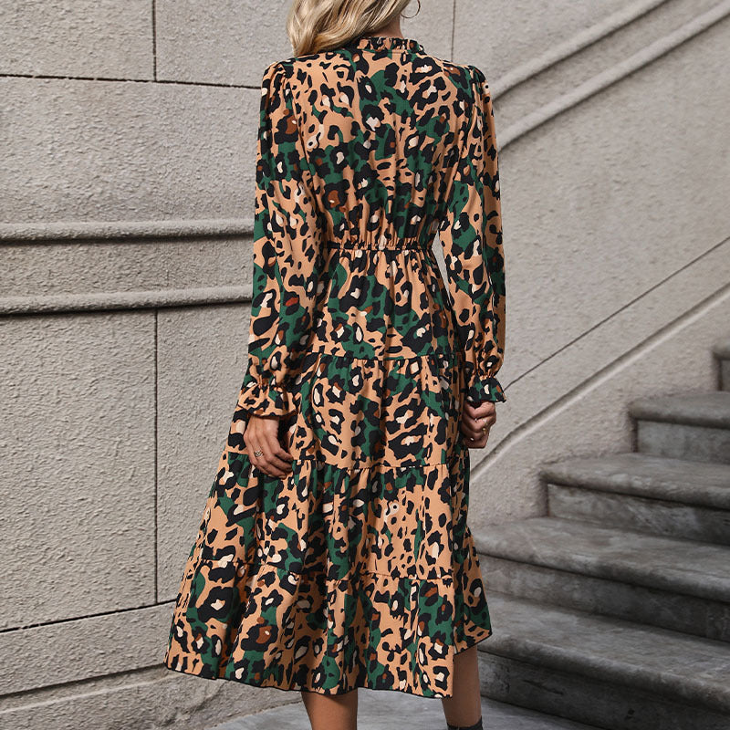 Solance™| Long sleeve leopard dress