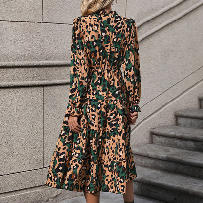 Solance™| Long sleeve leopard dress