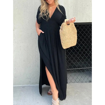 Mia™| V-neck slit dress